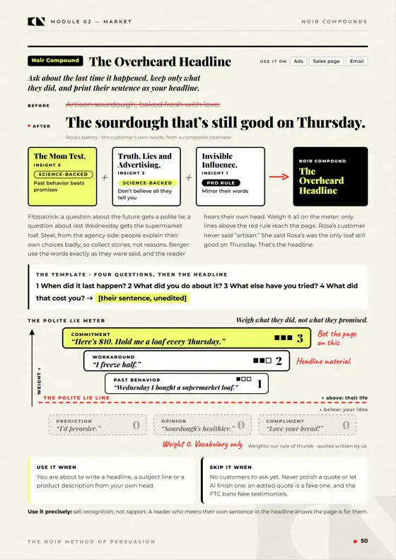 Module 2 page: the Noir Compound The Overheard Headline